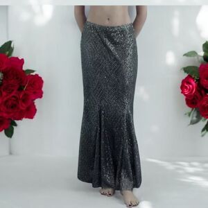 ZARA Skirt Womens S Silver Maxi Sequin Valentines Sparkle Night Club 1758 106